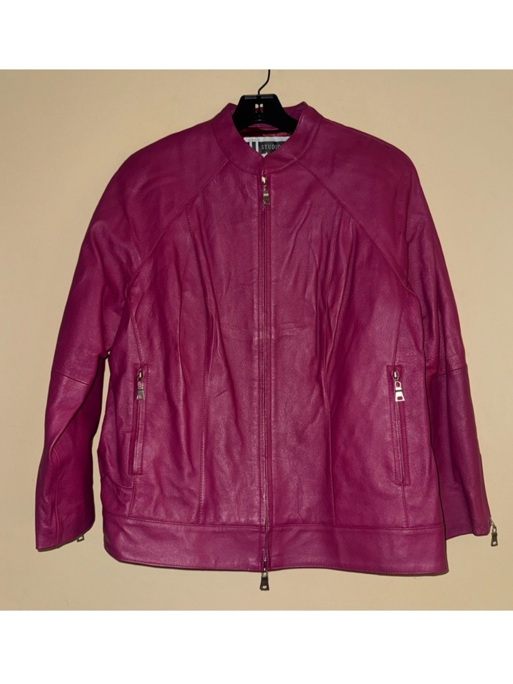 Vintage JL Studio Jessica London Hot Pink 100% Leather Jacket Size 18W